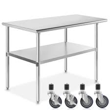 With work table preparation stations, your employees have plenty of room to create sauces, marinade meats, and slice vegetables for your signature dishes. Stainless Steel Commercial Kitchen Work Food Prep Table W 4 Casters 30 X 72 Commercial Kitchen Equipment Restaurant Food Service