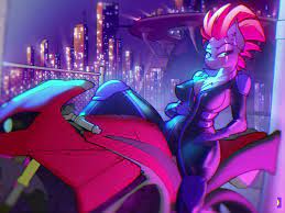2313460 - questionable, artist:abstractunitorn, fizzlepop berrytwist,  tempest shadow, unicorn, anthro, abs, animated, areola, bedroom eyes,  bodysuit, bouncing, bouncing breasts, braless, breasts, broken horn, busty  tempest shadow, canterlot, chest ...