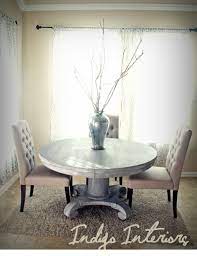 This dining table features a natural, white marble table top and a cool table base to go with it. Vintage Gray And White Washed Round Pedestal Dining Kitchen Table On Etsy 475 00 Round Pedestal Dining Round Table And Chairs Dining Table In Kitchen
