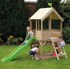 Outdoor Kids Wood Playhouse Children Garden Sandpit Ladder Slide Fun Play House Kids Backyard Playground Playhouse With Slide Play Houses