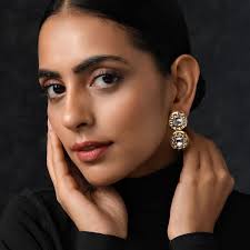 Buy Gold Plated Earrings With Polki Hand Crafted In A Double Stacked Design By Paisley Pop
