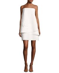 Halston Heritage Strapless Tiered Embellished Cocktail Dress With Images Embellished Cocktail Dress White Tiered Dress Strapless Cocktail Dresses