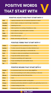 What a wonderful letter v is, it allows us to truly paint a picture when describing a person, characteristics, place or a thing or paying someone a compliment. Positive Words That Start With V Adjectives Verbs Nouns 7esl