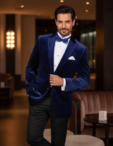 Mens Blue Velvet Blazer Jacket Regular Fit Two Button B-27 M Blue