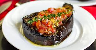 This Healthy Stuffed Eggplant Recipe Is A Delicious Combination Of Roasted Eggplant Boats And Thyme In 2020 Stuffed Eggplant Vegetarian Recipes Baked Eggplant Recipes