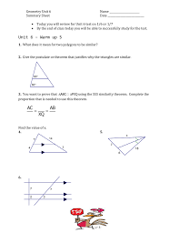 Properties of similar triangles, aa rule, sas rule, sss rule, solving problems with similar triangles, how to use similar triangles to solve word problems, height of an object, shadow problems, how to solve for unknown values using the properties of similar triangles, with video lessons, examples and. Geometry Unit 6 Name Summary Sheet