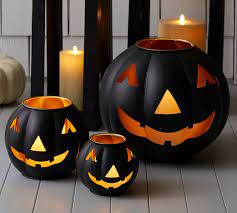 Hallmark pumpkin bat folding tea light holder metal halloween. Metal Jack O Lantern Candleholders Black Pottery Barn