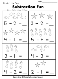 Children who have an ipad or other tablet device can actually draw on the worksheets with their fingers. Free Kindergarten Subtraction Worksheet Under The Sea Free4classrooms