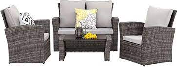 Amazon.com) perfect for meals al fresco on warm nights, this dining set includes a glass table, four folding chairs and a. Amazon Com Wisteria Lane 4 Piece Outdoor Patio Furniture Sets Wicker Conversation Set For Porch Deck Gray Rattan Sofa Chair With Cushion Garden Outdoor