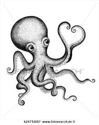 Schwarz Weiss Oktopus Ausstellung A Herz Symbol Raster Illustrat Stock Illustration K24712087 Oktopus Kraken Skizze Krake Tattoo Design