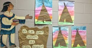 The Students First Made A Watercolor Background Then Added Pattern To A Teepee Kindergarten Art Lessons Native American Lesson Plans Native American Lessons
