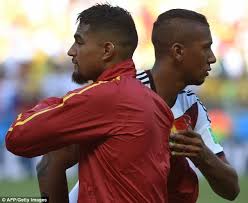 The former manchester city and bayern munich central defender has been left of the squad for the euros. It S A Sibling Rivalry As Germany S Jerome Boateng Marks His Brother Ghana S Kevin Prince During World Cup Clash Daily Mail Online