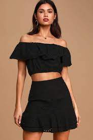 Cute Black Skirt White Eyelet Skirt Ruffled White Skirt Set Lulus