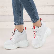 Gizmo Beyaz Kirmizi Kalin Tabanli Spor Ayakkabi Ayakkabilar Spor Sneaker