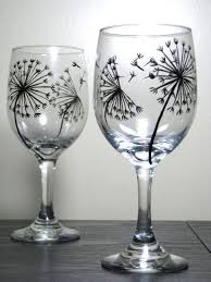 Wine Glasses Hand Painted Glassware Dandelion Collection Set Etsy Diy Wine Glasses Painting Glassware Wine Glass Crafts