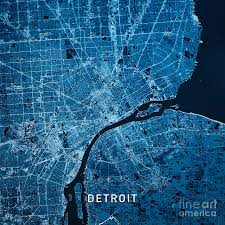 What is the zip code for southwest detroit mi? Detroit Michigan 3d Render Map Blue Top View May 2019 Digital Art By Frank Ramspott