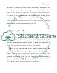 The general structure of your critique should consist of a title page, abstract, body and references. Article Critique The Low Stability Of Brand Attribute Assosications Essay