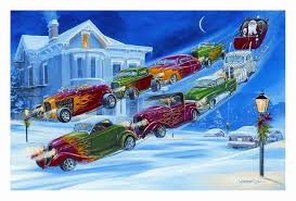 Here Comes Santa And His Team Of Hotrods Greeting Card Set Hot Rods Vintage Christmas