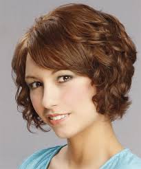 It's a great choice for a long face or a triangular face shape because it covers a big forehead and gives enough fullness on the sides. Short Curly Auburn Brunette Hairstyle With Side Swept Bangs And Light Blonde Highlights