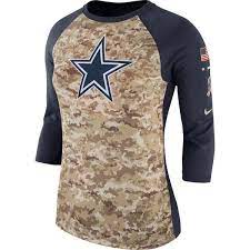 Cowboys Womens Nike Salute To Service Legend Three Quarter Raglan Sleeve T Shirt Camo And Nav Dallas Cowboys Women Dallas Cowboys Outfits Dallas Cowboys Gear