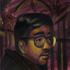 Man waiting for wife at Reagan National Airport 6 x 6 acrylic