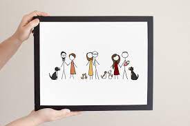 Custom Large Group Stick Figure Family Portrait Family Drawing Family Illustration Family Photo Stick Figure Family Stick Figure Drawing Family Drawing