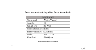 Yasin suresi arapça yazılı olarak aşağıdadır. Surat Yasin Dan Artinya Docx Google Drive