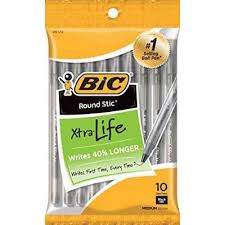 Calling all nascar cup series nascar, racing fans! Bic Round Stic Xtra Life Ballpoint Pen Medium Point 1 0mm Black 10 Count Walmart Com Walmart Com