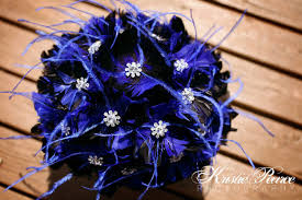The wedding blog for the sophisticated bride. Royal Blue And Black Wedding Bouquet Bridal Bouquet Feather Bouquet Feather Wedding Brooch Bouquet Purple Wedding Bouquets Blue Bouquet Royal Blue Wedding