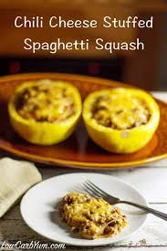Spaghetti Squash Is Stirred Into Spicy Chili Seasoned Ground Beef Mixture And Then Layered With Cheese I Recipes Spaghetti Squash Recipes Low Carb Keto Recipes