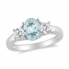 Zales Aquamarine And Lab Created White Sapphire Three Stone Ring In Sterling Silver Three Stone Rings Rose Gold Wedding Band Diamond Gold Diamond Wedding Band