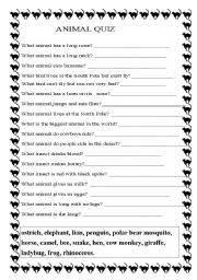 There are lots of songs and bands which have animals that feature in their song titles and band names. Animal Quiz Esl Worksheet By Teacher0633