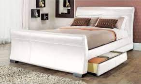 Rimini White Leather Sleigh 218 Leather Bed Bed Bedroom Collections Furniture
