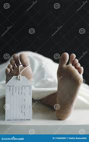 Toe Tag Hanging on Woman Lying on Table in Morgue. Conceptual Image Shot  Stock Image - Image of chinese, mature: 193669807