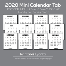 2020 2021 Mini Calendar Tab Size 3 X 3 1 2inch Printable Pdf Etsy Mini Calendars Printables Calendar Printables