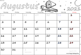 A printable 2021 annual calendar has the us holidays. Kalender Augustus 2021 Nederland Gratis Printbare Pdf