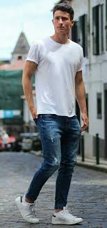 White T Shirt Outfit Ideas White Shirt Outfits Denim Shirt Men How To Wear White Jeans