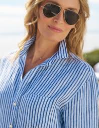 Frank & Eileen Mary Classic Linen Shirtdress in Blue and Navy Textured