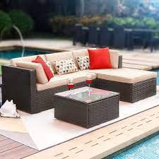 5 Pieces Outdoor Patio Furniture Sets Sectional Sofa Rattan Chair Wicker Conversation Set Outdoor Backyard Porch Poolside Balcony Garden Furniture With Coffee T Outdoor Furniture Sets Patio Furniture Sets Outdoor Patio
