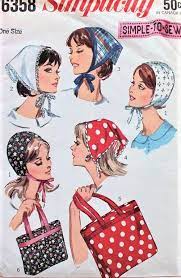 1960s Cute Hat Scarves And Tote Bags Pattern Simplicity 6358 Simple To Sew Two Tote Bag Sizes Two Hat S Vintage Scarf Vintage Sewing Vintage Sewing Patterns
