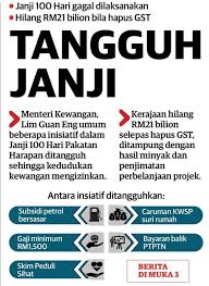 Pakatan harapan (ph) akan menghapuskan cukai barangan dan perkhidmatan (gst), membaik pulih institusi kerajaan dan menubuhkan suruhanjaya siasatan diraja (rci) menyiasat 1mdb dalam 100 hari pertama, kata presiden bersatu muhyiddin yassin malam. Mampu Centre 10 Janji Ph Dlm 100 Hari Caruman Kwsp Facebook