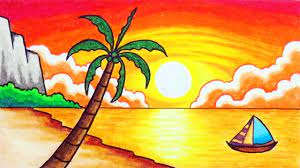Hi everybody, welcome to my channel, how to draw easy scenery. How To Draw Easy Scenery Drawing Sea Beach Sunset Scenery Step By Step With Oil Pastels Youtube