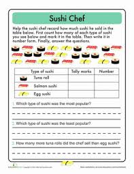 Tally Chart At The Sushi Counter Worksheet Education Com 2nd Grade Math Worksheets Tally Chart Time Worksheets