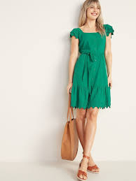 Embroidered Eyelet Waist Defined Tie Belt Dress For Women Old Navy Short Dresses Casual Dresses Womens Dresses