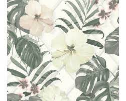 a s creation vliesbehang 36518 2 michalsky 3 palmbladeren met bloemen groen kopen bij hornbach behang bloem behang bloemen behang