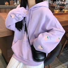 Strawberry Embroidery Oversized Hoodie Oversized Hoodie Outfit Purple Hoodie Kawaii Hoodie