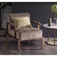 Brown Fabric Bronze Metal Mid Century Deep Seat Chair Chair Bronze Chair Upholstered Chairs