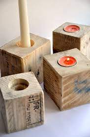 Through the round openings, the warm candlelight conjures up many facets in the surroundings. Reclaimed Wood Candle Holder Industrial Rustic Pallet Candle Holder Modern Upcycled Shabby Pallet Candle Holders Diy Wood Candles Reclaimed Wood Candle Holders