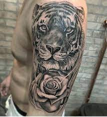 Tiger Flower Tattoo Shoulder Upper Arm Tiger Tattoo Sleeve Upper Arm Tattoos For Guys Tiger Tattoo Design