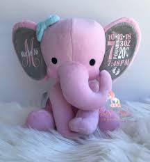 Birth Announcement Stuffed Animals Birth Stat Stuffed Pink Elephant Baby Girl Birth Stat Etsy In 2020 Elephant Baby Gifts New Baby Products Baby Elephant Stuffed Animal